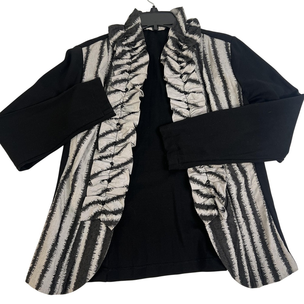 Alberto Makali Blazer Womens 6 Black Stripe Ruffle Front Lined Jacket Career